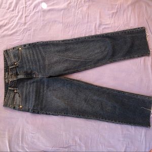 High waisted dark/medium wash jeans